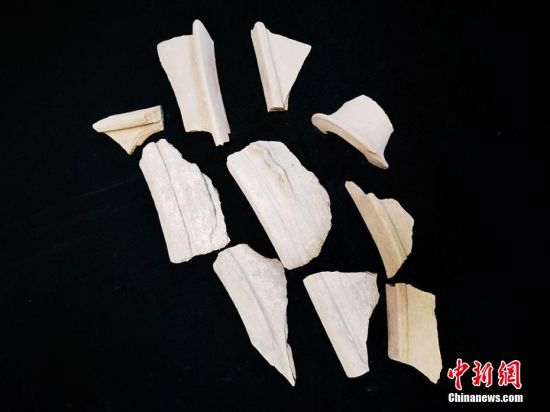 圖為靜寧縣賈河鄉(xiāng)竇坪村出土的彩陶片、紅陶片。 夏劍鋒 攝