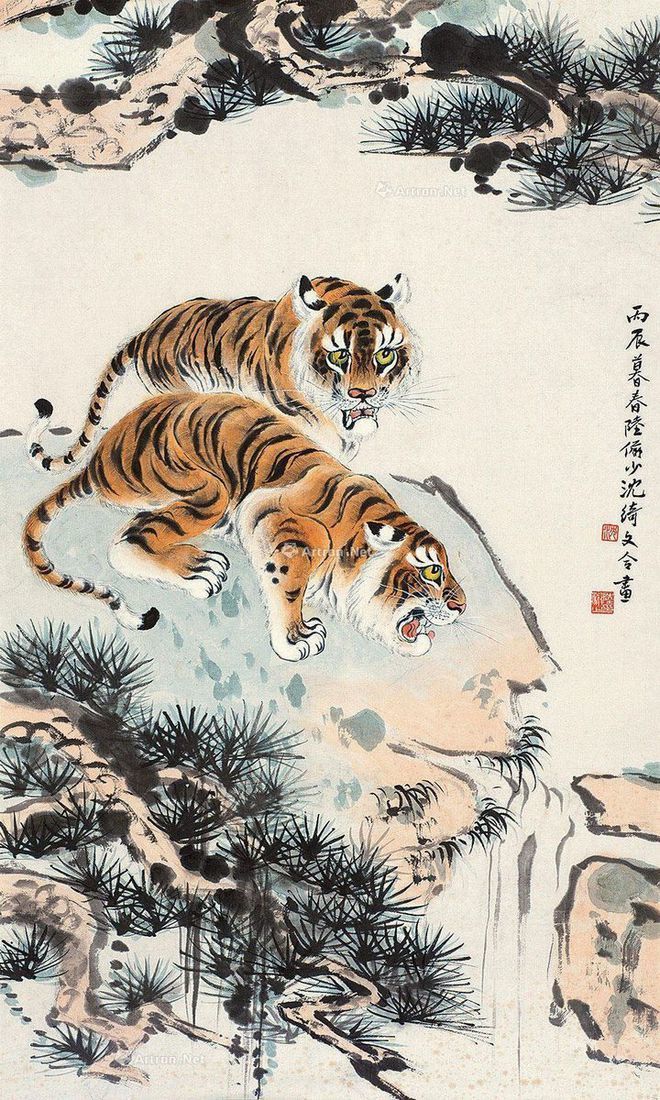 圖：陸儼少、沈綺文合畫《雙虎圖》