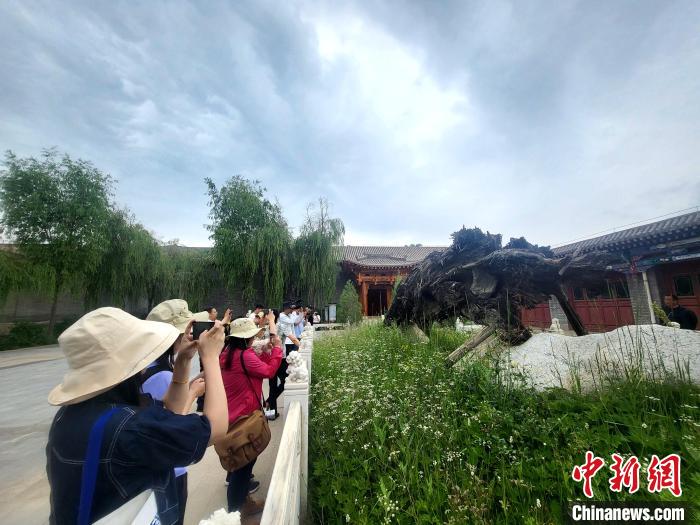 圖為媒體記者在青海永錄民俗參觀采訪。　薛蒂 攝