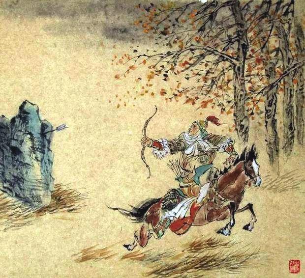 “林暗草驚風，將軍夜引弓。”畫作